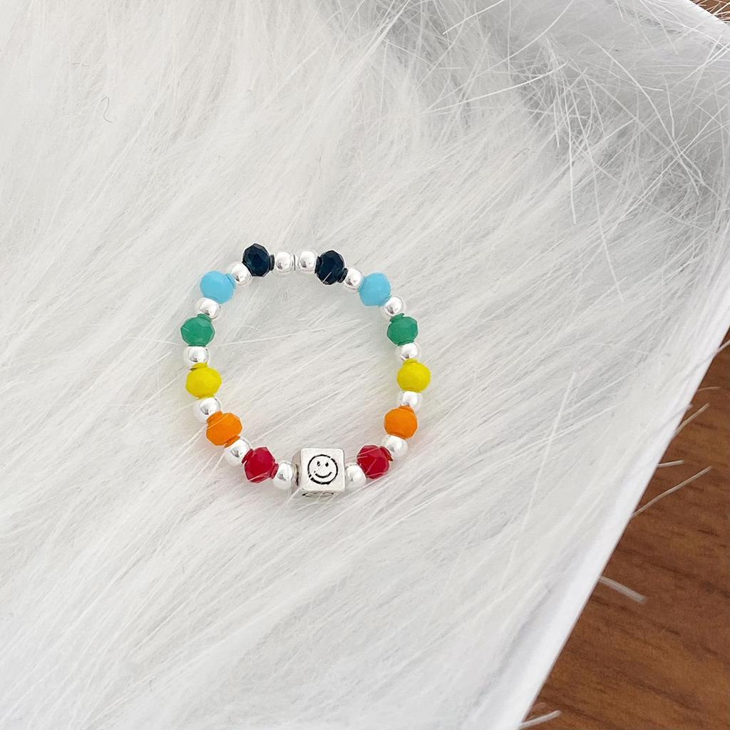 Geometric Rainbow Bead Ring for Women - Trendy Index Finger Accessory
