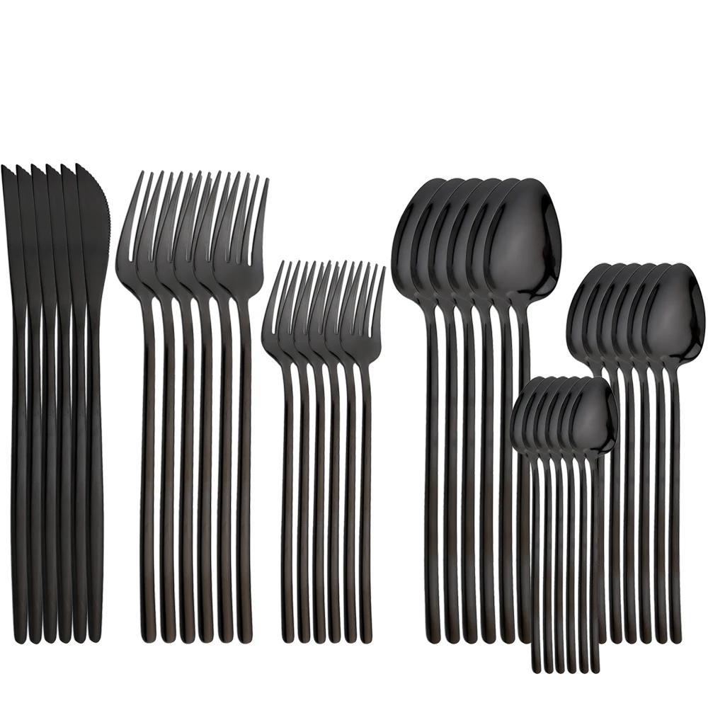 36Pcs Gold Cutlery Set Knife Fork Spoon Dinnerware Set Stainless Steel Tableware Western Flatware Mirror Kitchen Silverware Set