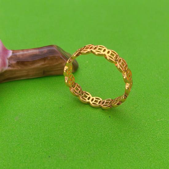 Unisex Retro Gold Coin Couple Rings: Ethnic Fashion, Hot-Selling Closed-Mouth Design Size 5