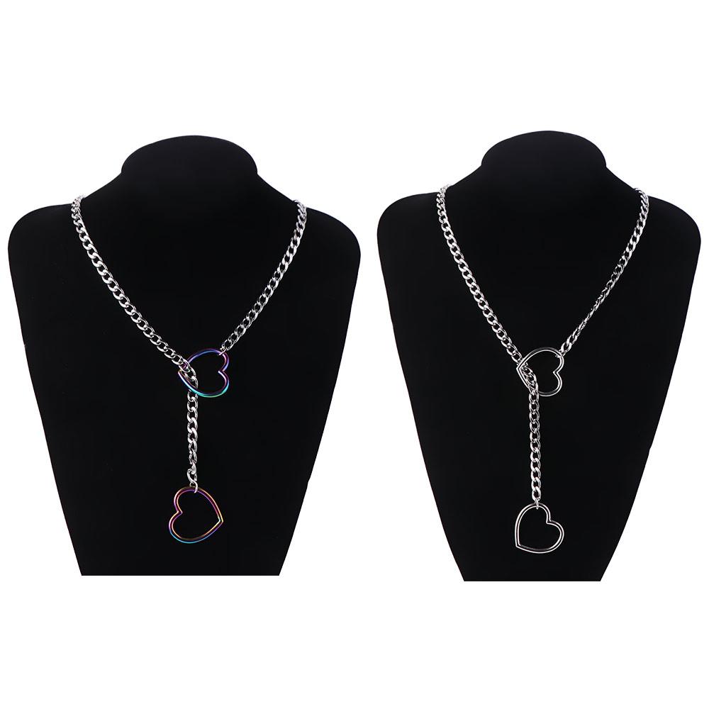 Adjustable Heart-shaped Necklace Stainless Steel O-ring Clavicle Chain  Party Wear