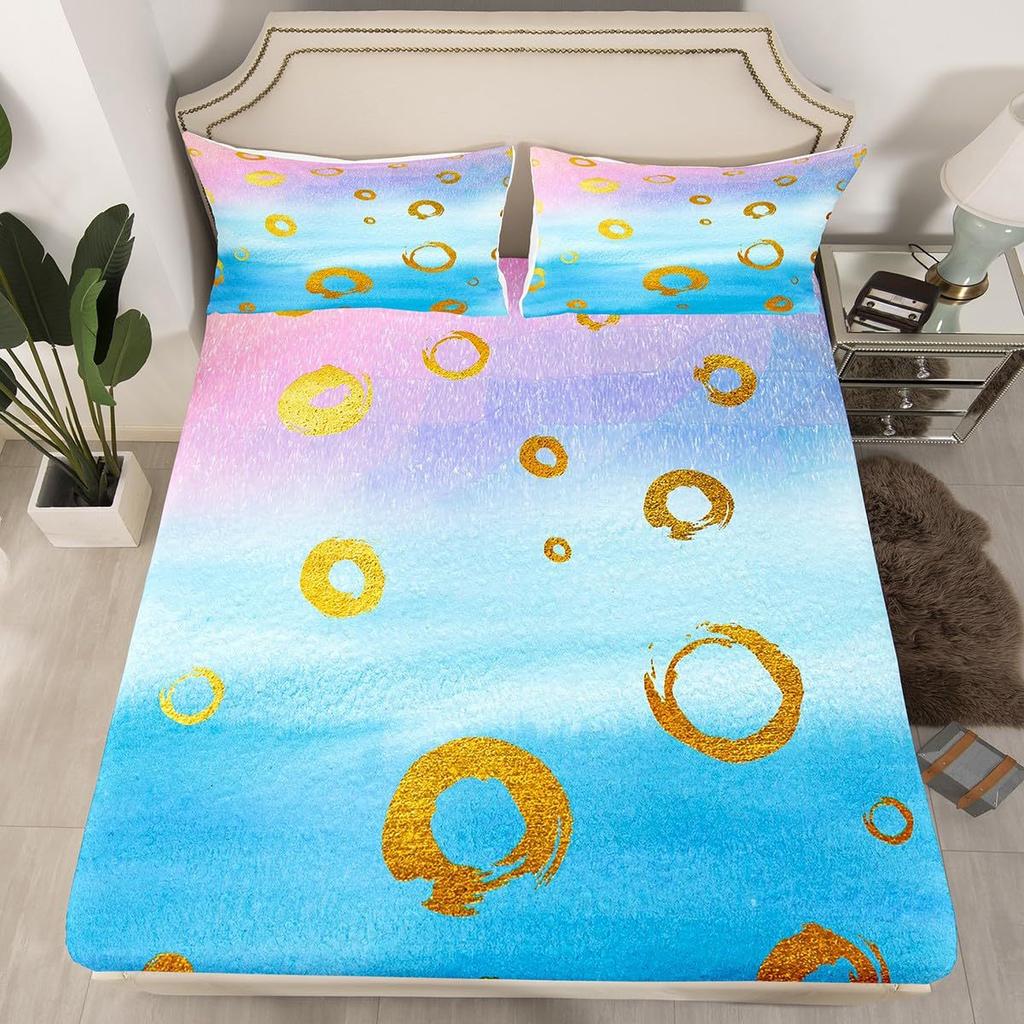 Simple And Gradual Change Purple And Blue Mattress Three-Piece Digital Printing Mattress Bedding Set Adult Children