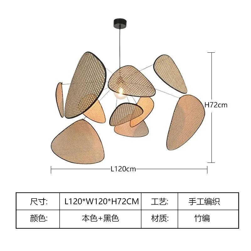 Living Room Chandelier Dining Room Leaf Grid Rural Hand Made Rattan Art Screen Lamp Bedroom Home Decor