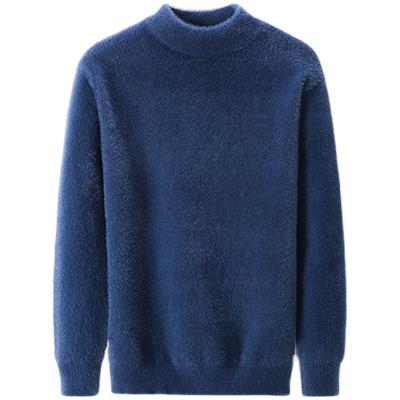 Imitation Mink Thickened Warm Sweatwear Mens Anti-pilling Knitted Turtleneck Sweater Slim Fit Long Sleeve Pullover Solid Color Trend Men Clothing