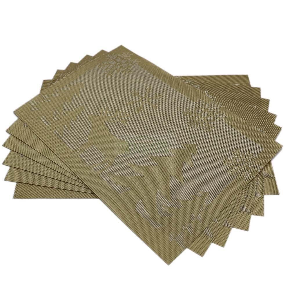 

6 шт./лот, тканые коврики для столовых приборов, силиконовые ПВХ коврики для стола для обеденного стола, стола, напитка, вина, Рождества, теплоизоляция, водонепроницаемая подставка для столовых приборов золотой