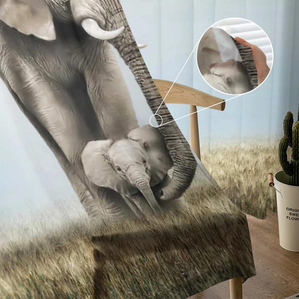 Tier-Elefant-Grasland-Tüllvorhänge für Wohnzimmer, Schlafzimmer, moderne, durchsichtige Chiffon-Küchenvorhänge