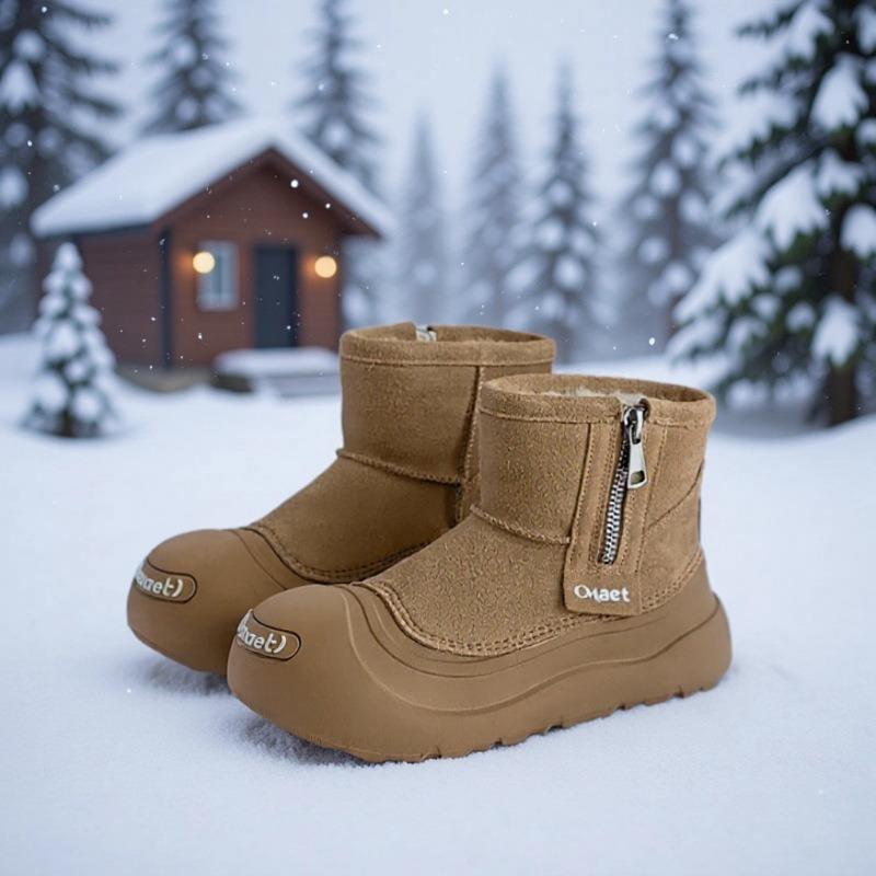 3656 Leather Snow Boots Women's Winter New Fashion Versatile Thickened Big Head Warm Short Boots Cotton Shoes