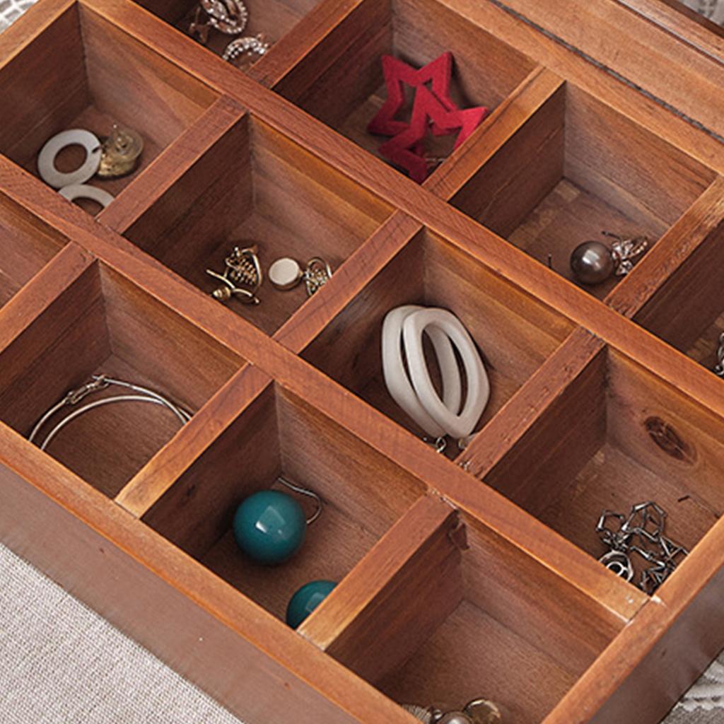 9/12 Grids Organizer Box Jewelry Hairpin Earring Necklace Tea Bag Storage Box With Transparent Lid Vintage Wooden Storage Box