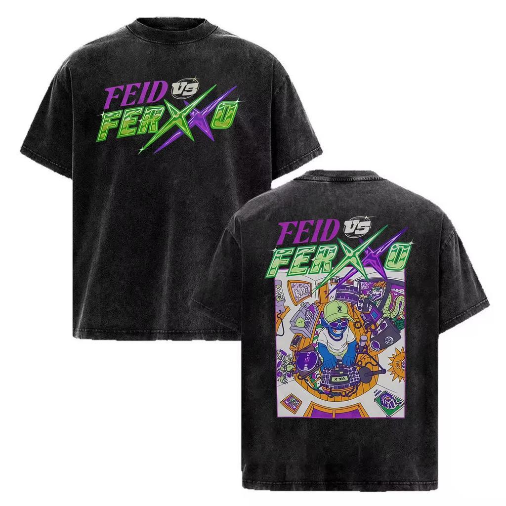 T-shirt Vintage Lavata Rapper Feid Ferxxo Tour 2026 Abbigliamento Uomo Moda High Street T-shirt Leggera e Traspirante per Outfit Estivi Freschi