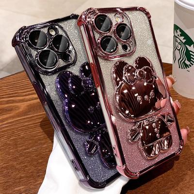 Aplicable a Funda para Teléfono Móvil IPhone16 Soporte de Espejo de Conejo 1314 Electrochapado Airbag Anticaída Apple 15 Promax