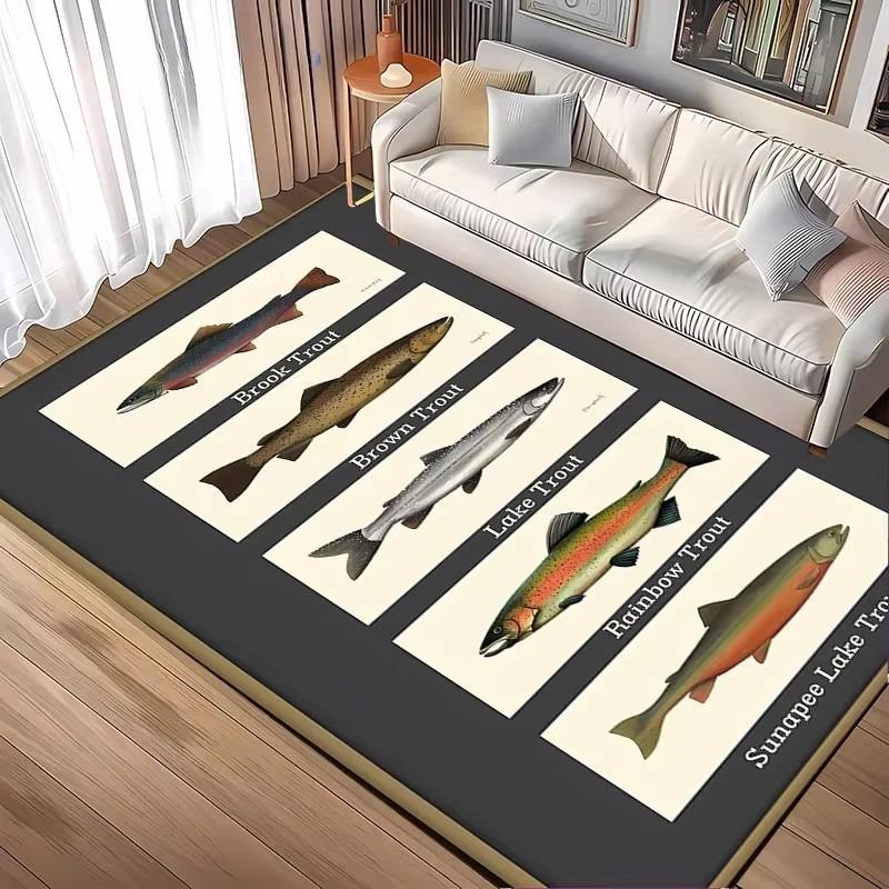 1pc Brown Trout Pattern Carpet New Release! Anti-slip Sound Insulation, Rug for Living Room Bedroom, Office Areas, Durable Mat