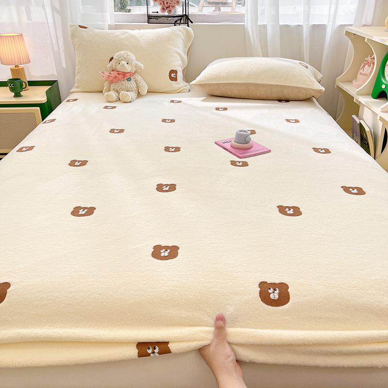 Plush Velvet Warm Fitted Sheet, Snowflake Velvet Cartoon Fitted Sheet, Student Dormitory Mattress Protector, Thick Velvet Sheet 150x200cm-Single bed hat