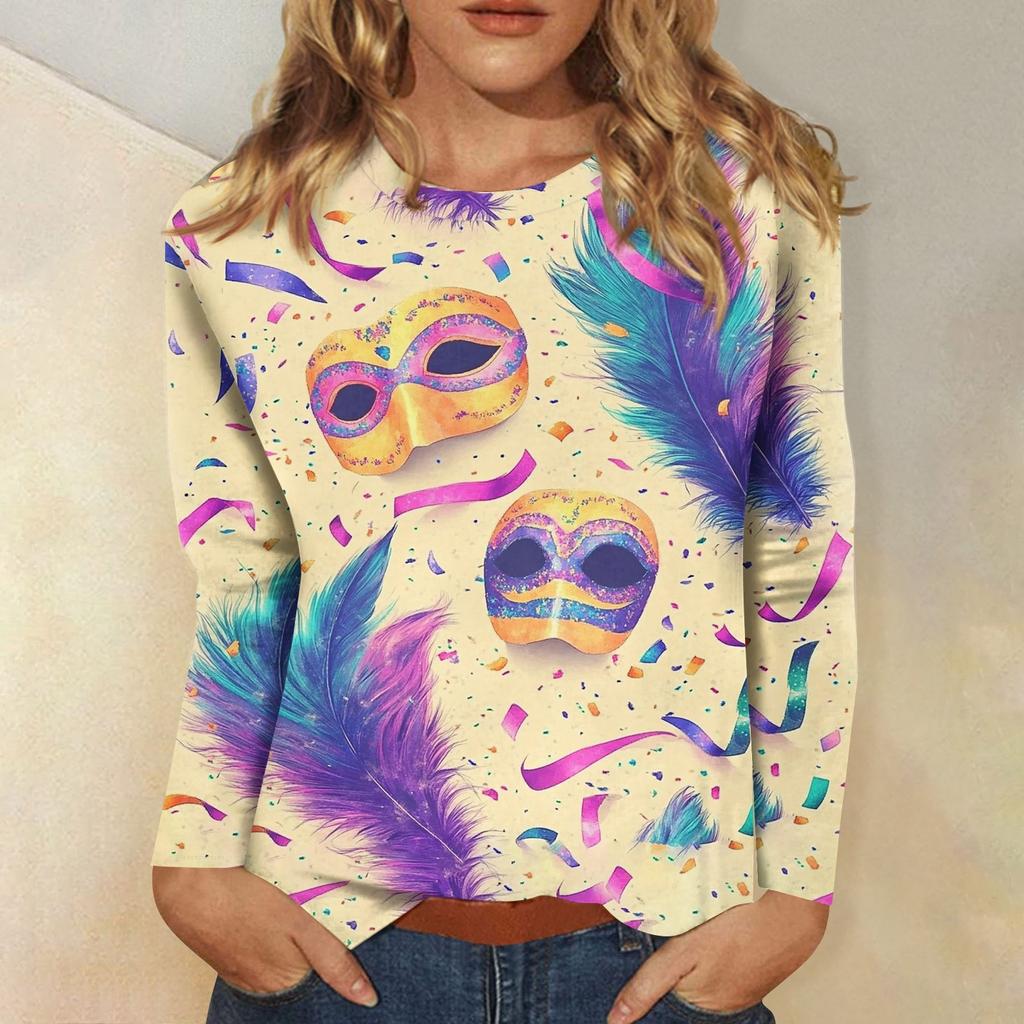 Long Sleeve Shirts For Women Cute Print Graphic Tees Blouses Dressy Casual Blouses Pleated Scooped Neck Tunic Tops Christmas