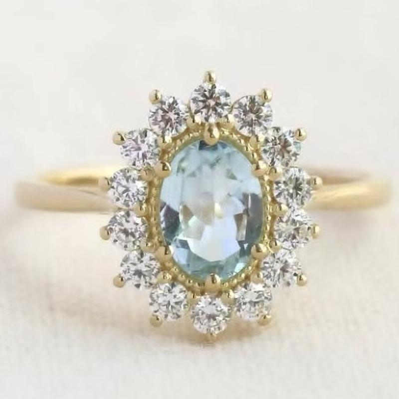 

European and American new fashion court style sea blue zircon inlaid luxury simple and versatile women s ring 10&Gold-color темно-синього кольору