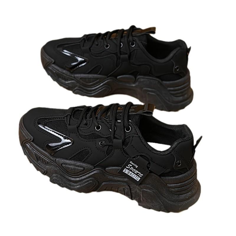 Women's solid color mesh shoes sneakers lace-up thick-soled soft-soled walking comfort shoes low-top breathable training shoes