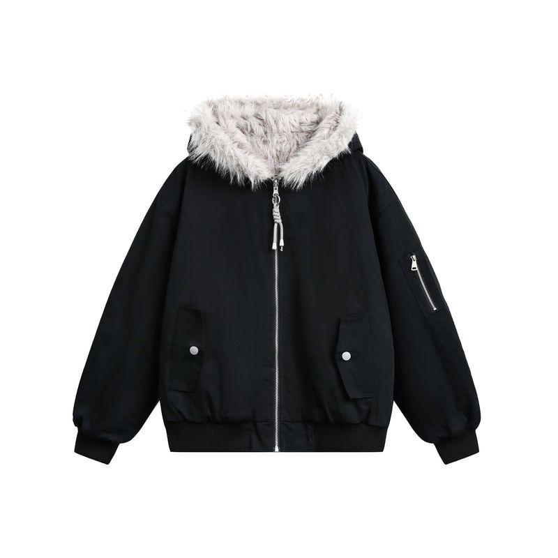 Blaexit American-Style Bomber Pilot Jacket Cotton Coat for Men, Winter Thickened Reversible Jacket with Mountain Carving Design