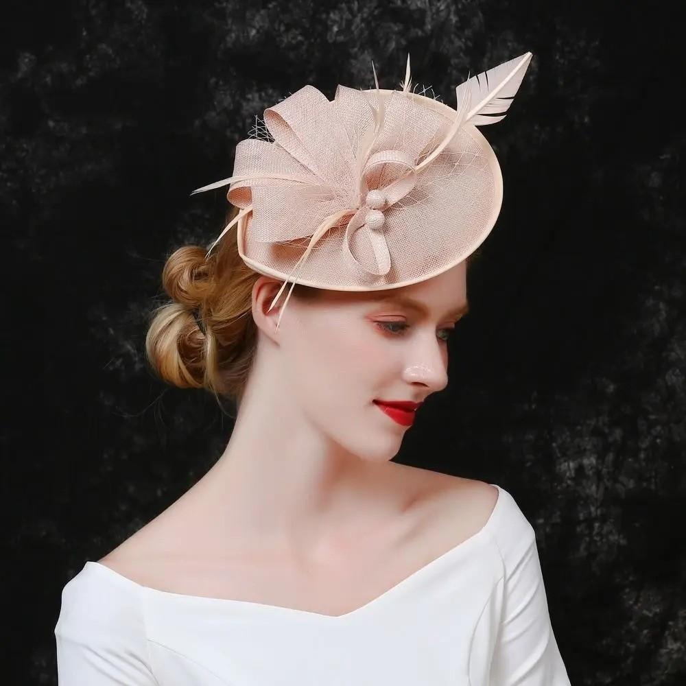 Exquisite Tea Party Mesh Hair Band Bowknot Bride Headdress Vintage Feathers Fascinator Hat  Lady