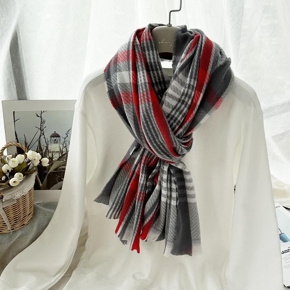 Plaid Scarf Autumn and Winter Women's High End Korean Style Winter Warm Scarf Thickened Imitation Cashmere Shawl