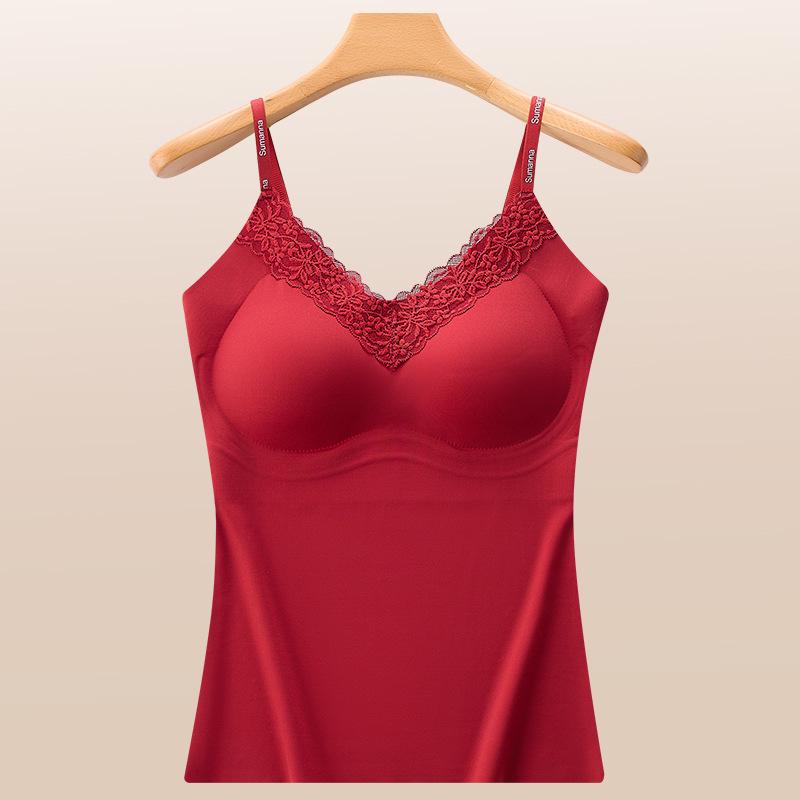 Кружевной топ-камисоль VCTEORAI женский большого размера: Тонкий, Теплый, с нагрудными вкладышами для осени/зимы XL вино красного