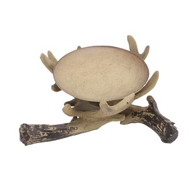 Deer Horn Candle Holder Statue Dual Purpose Candlestick Rustic Tray Resin Home Decor for Living Room Small House Bedroom
