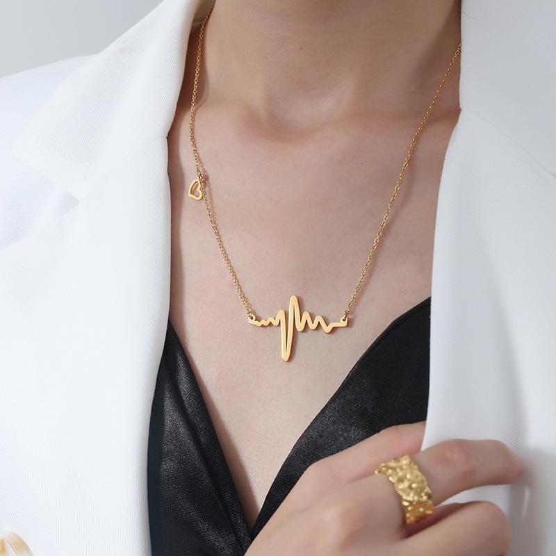 New Chinese Retro Wave Curve Pendant Necklace Love Titanium Steel 18K Jinxi Empress Dowager Personality And Temperament Versatile Woman