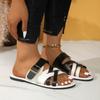 Large size slippers women's summer new color matching round head one-character flat bottom outer wear casual sandals
