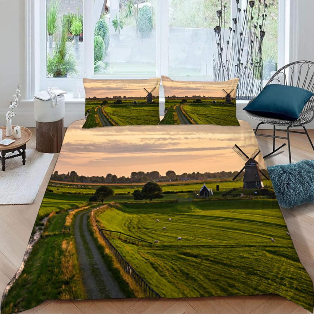 Windmill Duvet Cover Sets For Kids Teens Adults Lightweight Down Quilt Covers Bedroom Decor 2 Pillowcases 1 Duvet Cover No Quilt