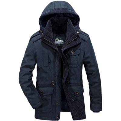 Men's Padded Jacket Medium and Long Plus Size Winter Velvet Thickened Middle-aged and Elderly Padded Jacket