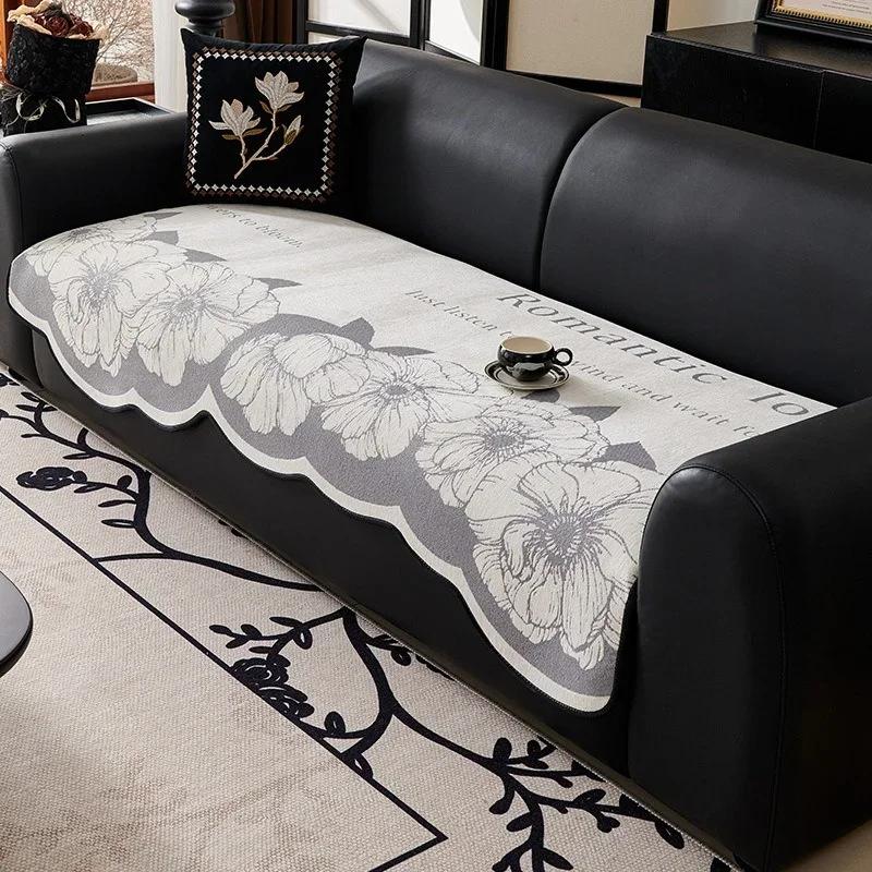 

Чехол для дивана из шенилла с цветочным принтом для гостиной, нескользящие чехлы для диванов, угловой диван в форме буквы L, коврик для сиденья, домашний декор 90x90cm 1pc