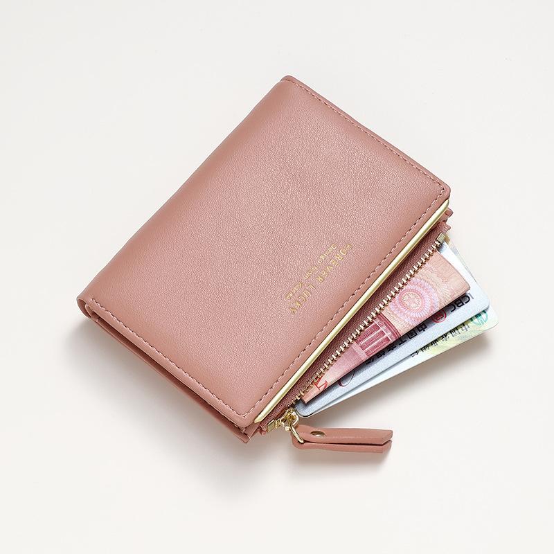 Women Short Wallet Ultra-Thin PU Leather Clutch Zipper Coin Purse Mini Money Bag Girls Small Cute Pink Card Holder