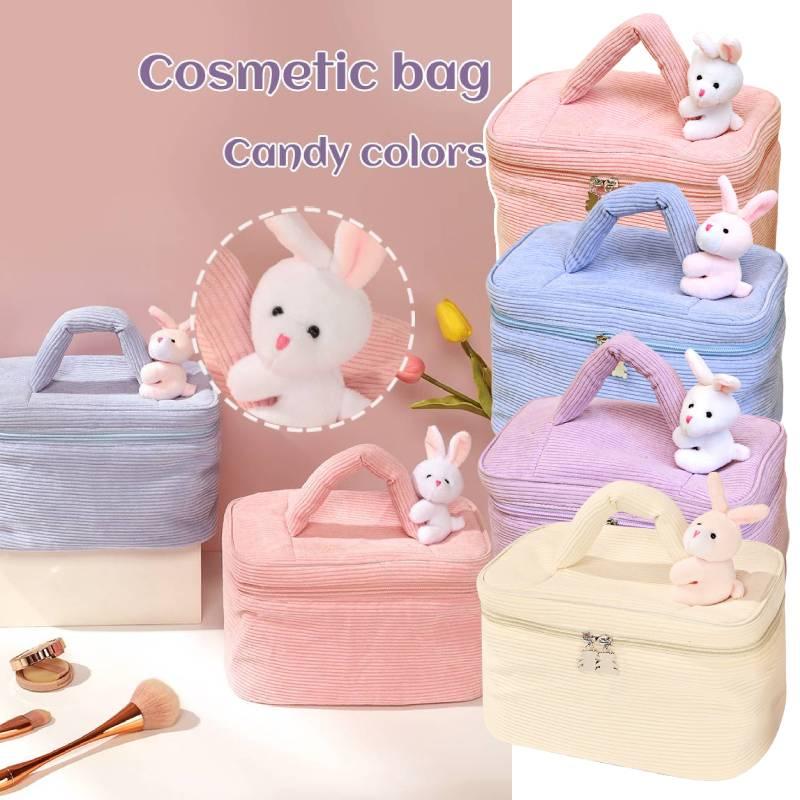 Portable Plush Toiletry Bag For Women With Multiple Compartments And Easy-to-use Dual Zipper