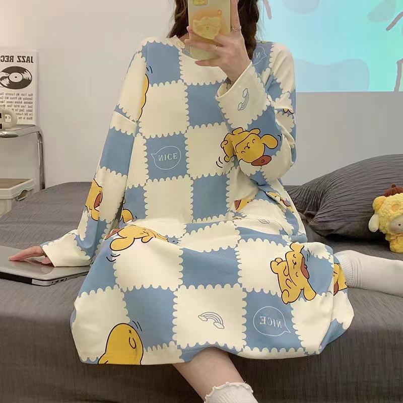Herbst Winter Langarm Nachthemd Weiblichen Koreanischen Pyjamas Nette Student Plus Größe Medium Länge Homewear Geburtstag Weihnachten Geschenk