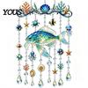 Ocean-Themed Wind Chime Decoration Decoration, Animal Hanging Sun Catcher with Faux Crystal Drops, Stained Glass Acrylic Ornament for Window
