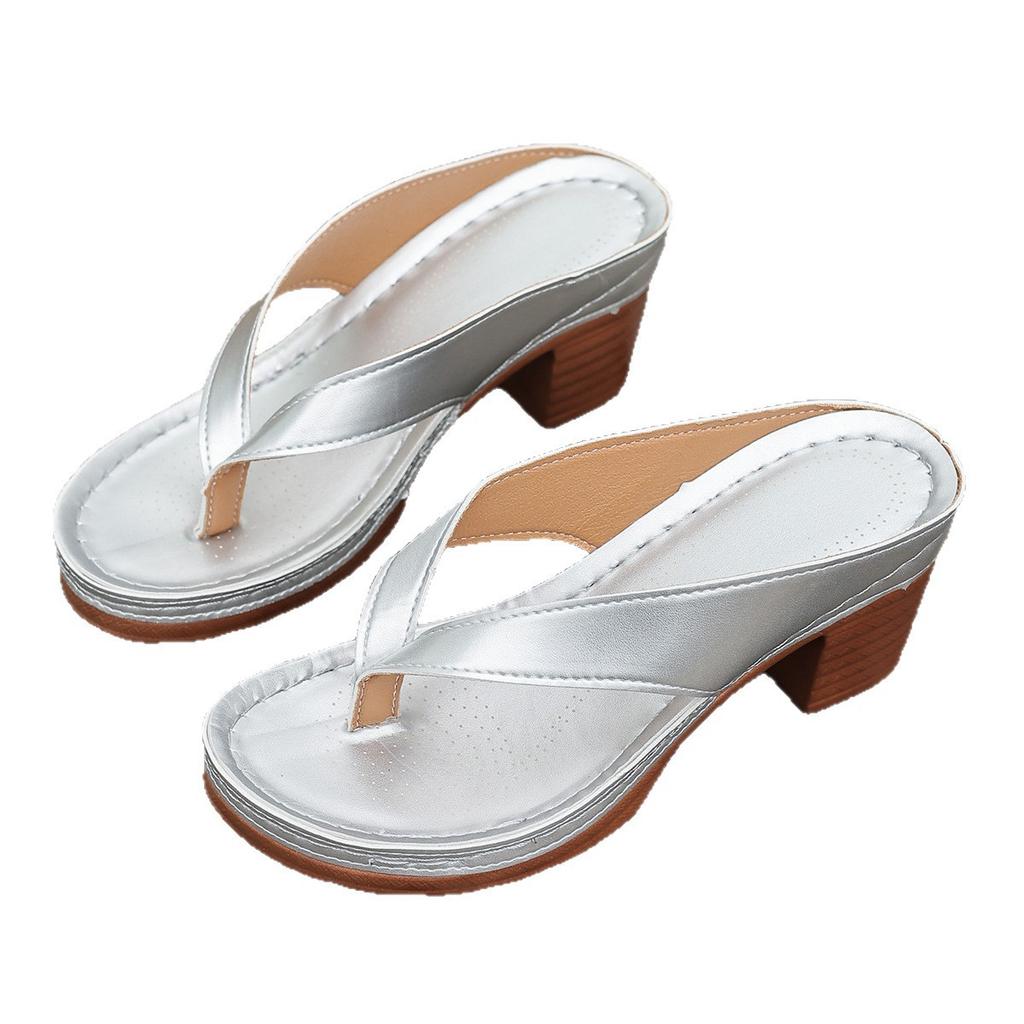 Thick heel cool slippers women's large size pinch feet Thick high heel fashion cool slippers