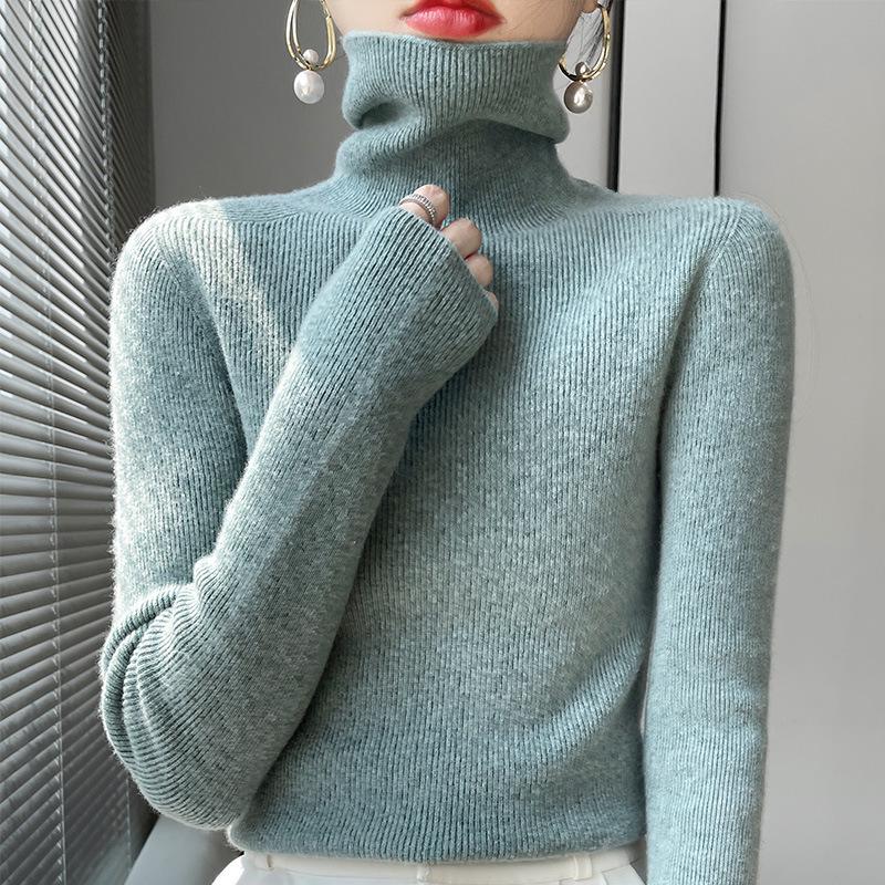 Autumn/Winter Slim-Fit Mock Neck Knit Sweater – Versatile Women's Base Layer