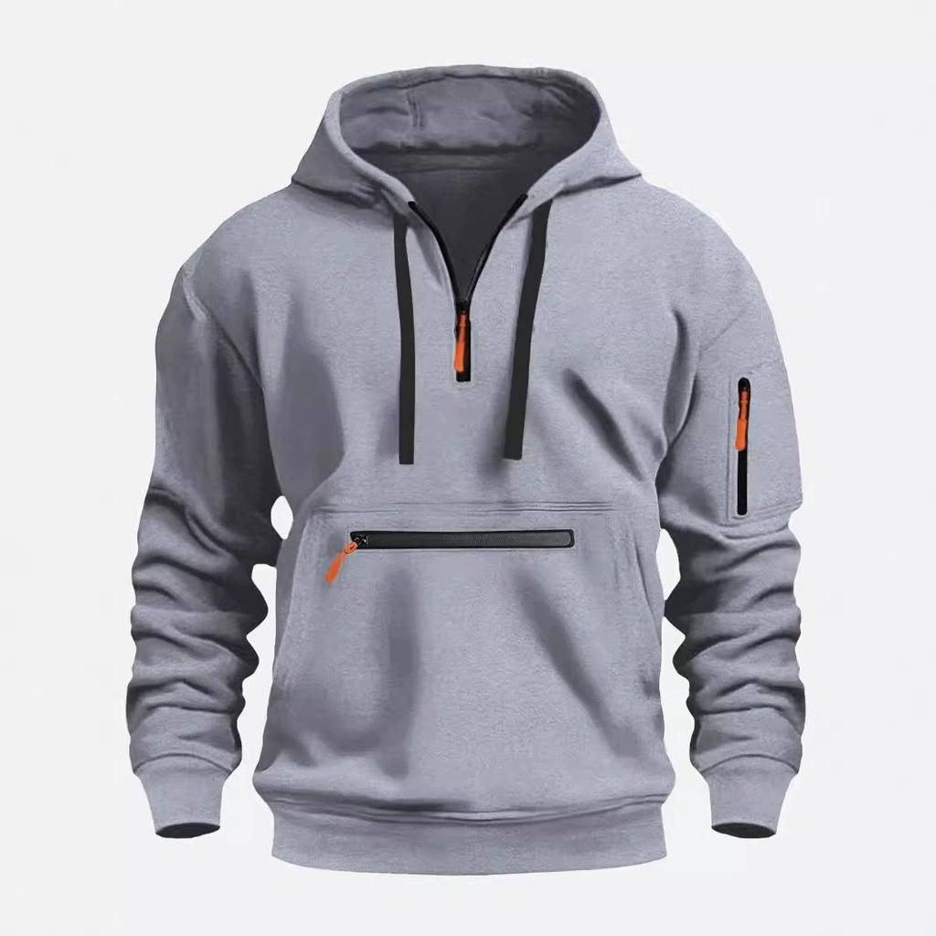 Autumn Men's Hoodie with Waterproof Zipper Pockets, Multi Pocket Pullover, Men's Sports and Casual Hoodie