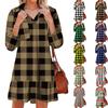 Women's Fashionable and Elegant Long-sleeved V-neck Pocket Plaid Print Dress