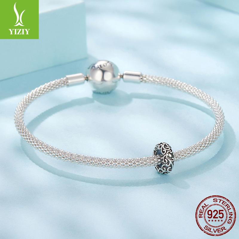 S925 Silver Roll Grass Pattern Silicone Positioning Bead Spacer, Retro Pattern Mini Bracelet Bead Spacer