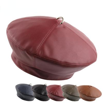 Autumn Winter Fashion Ladies Berets PU Leather Beret Hat Painter Hats Outdoor Flat Top Military Caps Spring Casual Berets