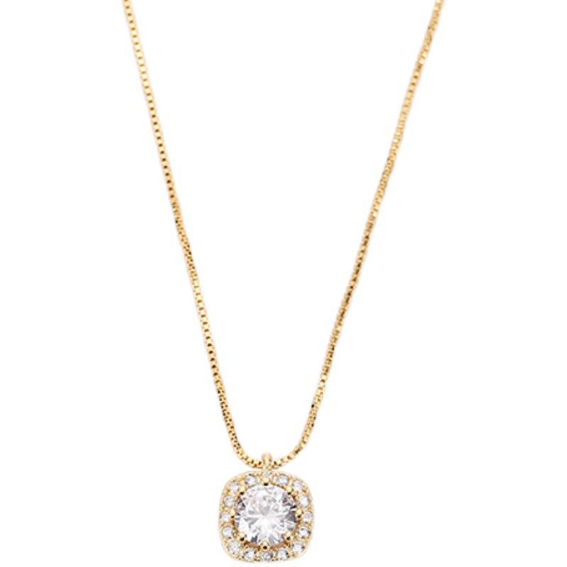 Square Diamond Zircon Necklace Women's Ins Cold Wind Pendant Light Luxury Temperament Diamond-encrusted Stainless Steel Collarbone Chain Accessories