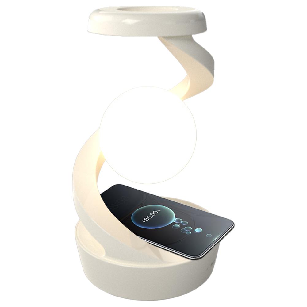 Creative Table 3D LED Lamp RGB Floating and Spinning  In Air Moon Table Lamp with Wireless Phone Charger for Office Bedroom Home