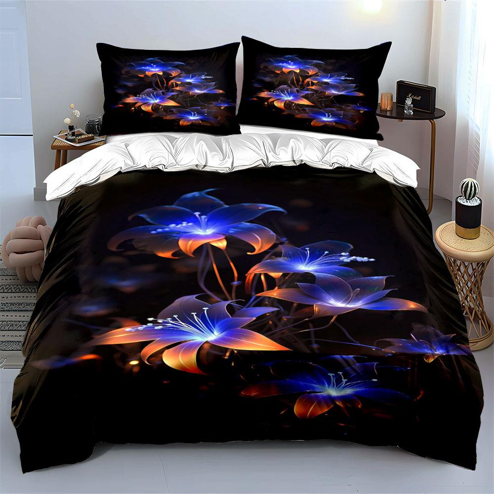 Blue and orange lilies. Bedding sets Duvet cover sets Duvet covers Pillowcases(1*Duvet Cover 2*Pillowcases without duvet insert)