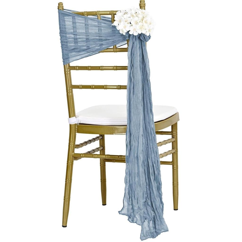 6pcs Boho Crinkled Voile Cheesecloth Chair Sashes Sheer Chair Covers Bows For Party Wedding Event Aisle Decoration