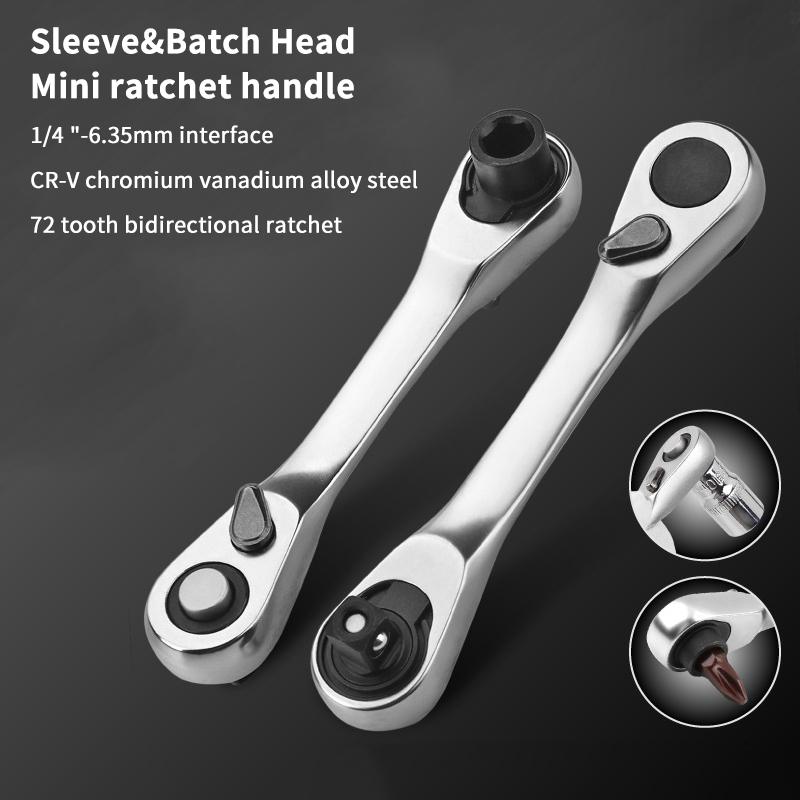 Mini Treble 1/4 Ratchet Wrench Double Ended Ouick Socket Screwdriver Hex Torque Wrenches Set 2-in-1 Spanner Hand Repair Tools