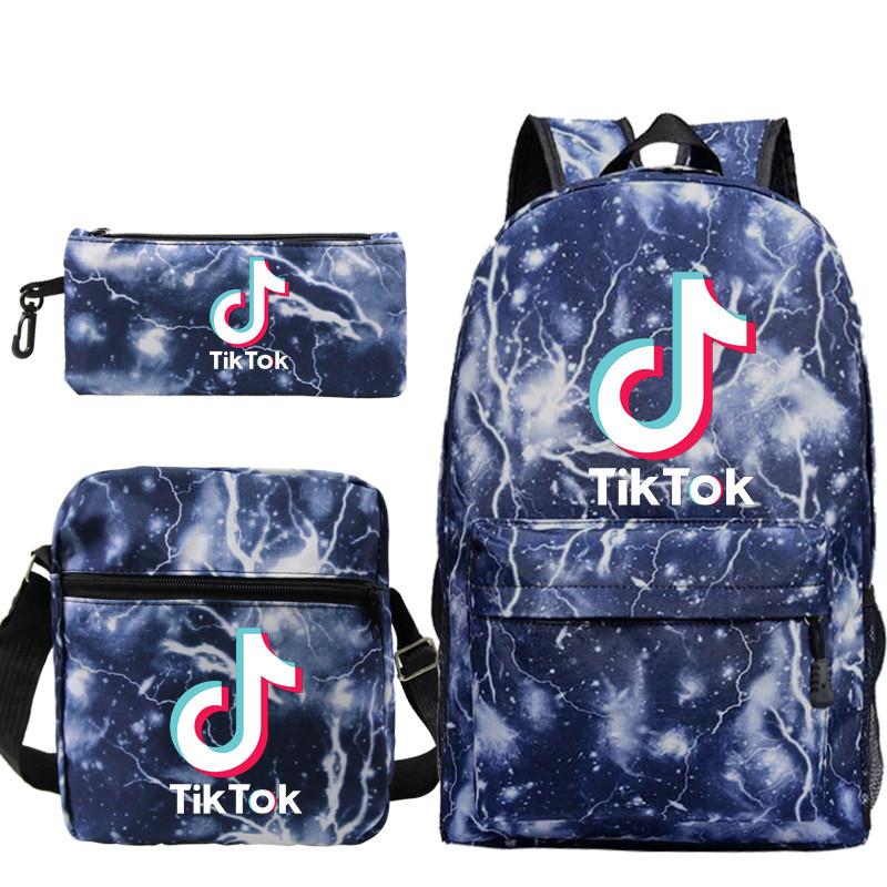 3pcsset Tok Tik Blue Galaxy Backpack Schoolbag Shoulderbag Pencilbag Kids Women