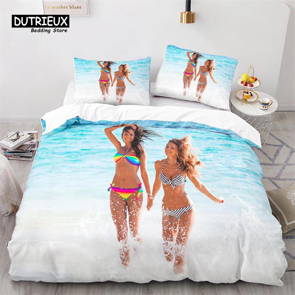 Ensemble de Literie Bikini Beach Fille Fesses Sexy Housse de Couette Microfibre Vacances à Hawaï Paysage Housse de Couette King Twin Pour Garçon Fille
