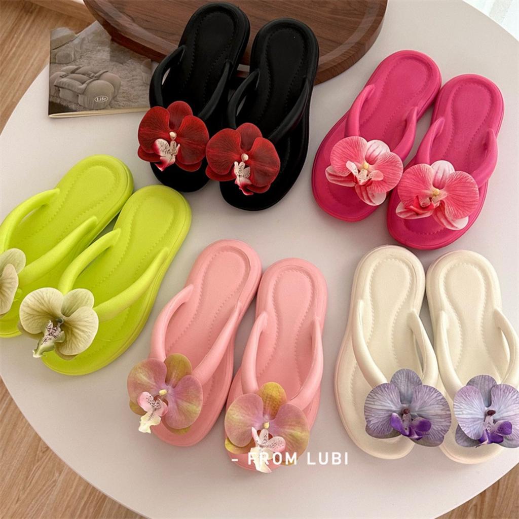 Butterfly Orchid Flip Flops Women's New Summer Fashion Flat Bottomed Soft Bottomed Beach Slippers