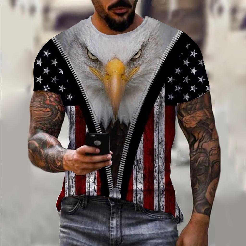 Letni Męski T-shirt z Nadrukiem 3D T-shirt Oversize Top Casual z Krótkim Rękawem Amerykański Streetwear T-shirty