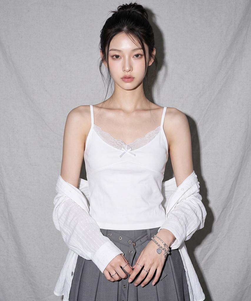 THE GREEN LAB Dot Loose Fit Shirt Top Set [White]