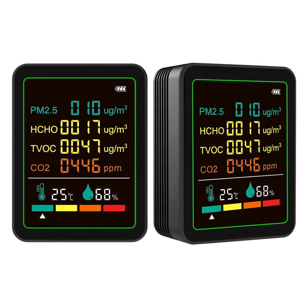 Air Quality Meter 6 in 1 CO2 TVOC HCHO PM2.5 Temperature Humidity Detect Tester Indoor Portable