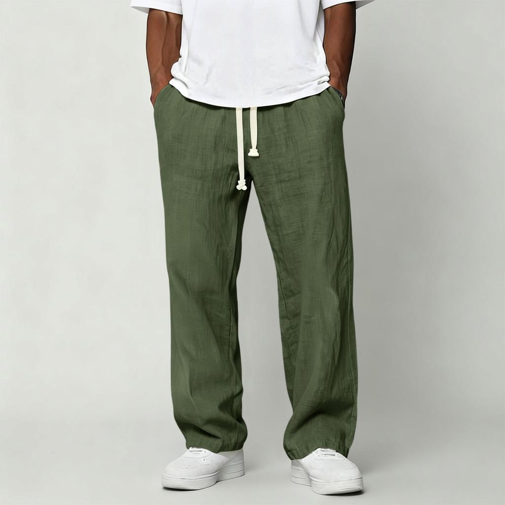 Men's Casual Cotton Linen Pants | Elastic Drawstring Waist Loose Fit Lightweight Summer Pants For Beach & Home Wear
